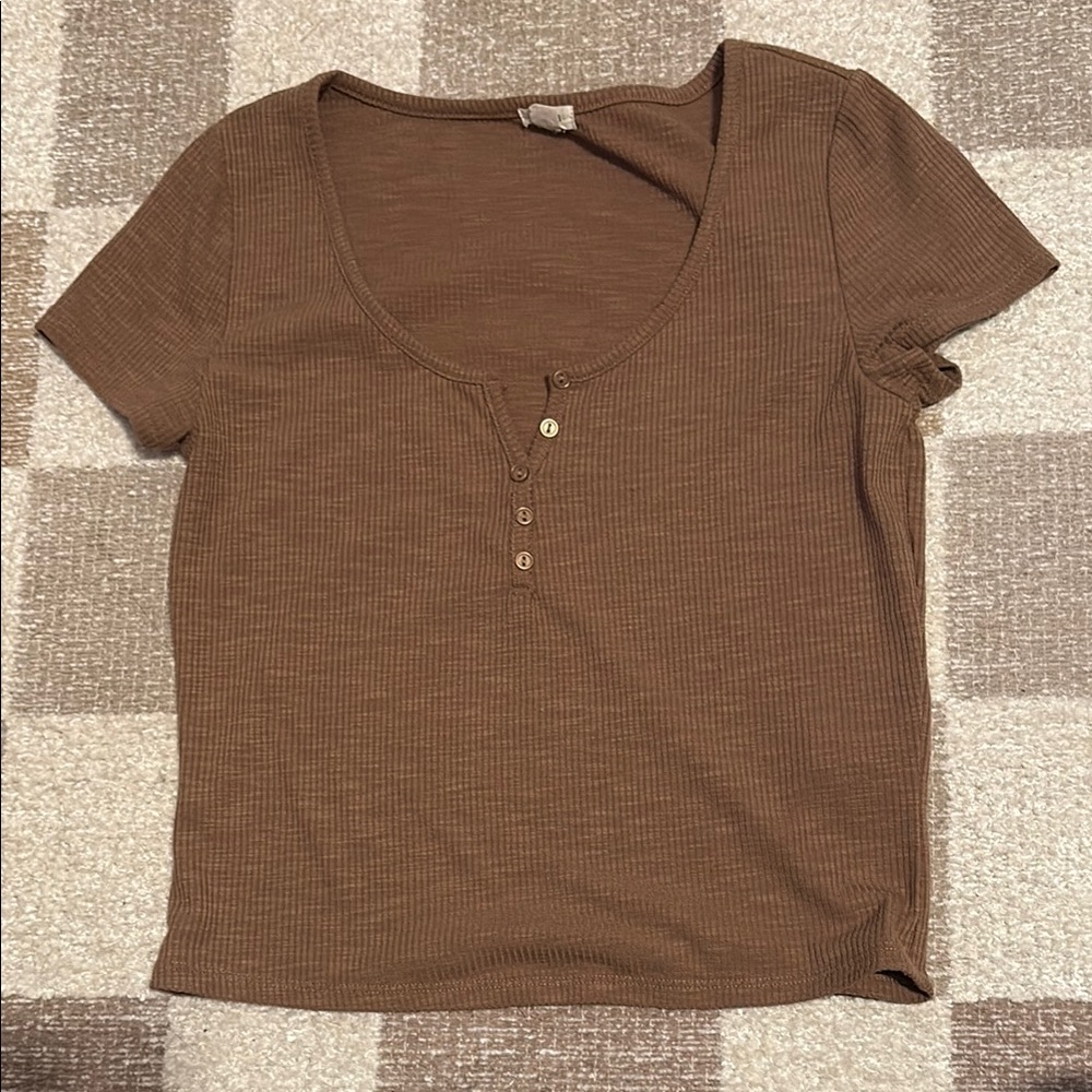 Garage Brown Fitted Buttoned T-Shirt